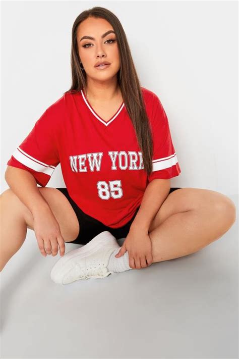 Yours Curve Plus Size Red New York Slogan Varsity T Shirt Yours