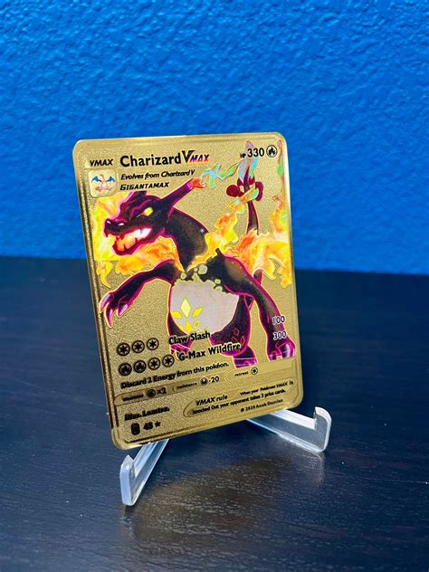 Charizard Vmax Custom Gold Metal Pokemon Card Etsy