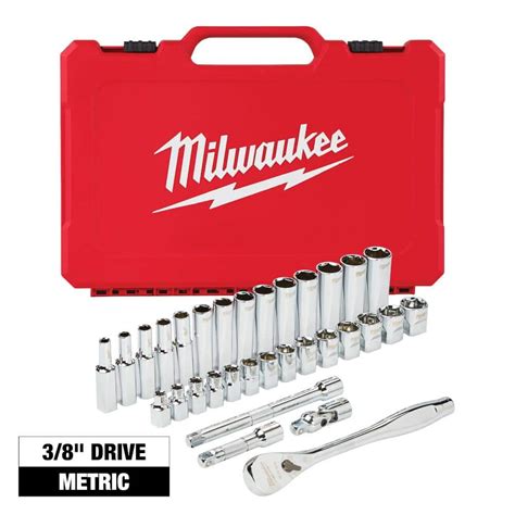 Milwaukee 3/8 in. Drive Metric Ratchet and Socket Mechanics Tool Set ...