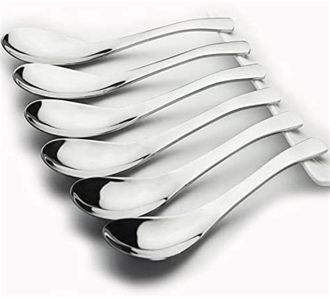 Bisda Round Soup Spoons Set Of 6 Silver Dinner Spoons 18 10 Stainless