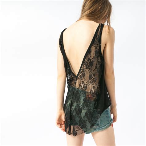 Lace Top Open Back Top Backless Top Sexy Black Top Vneck