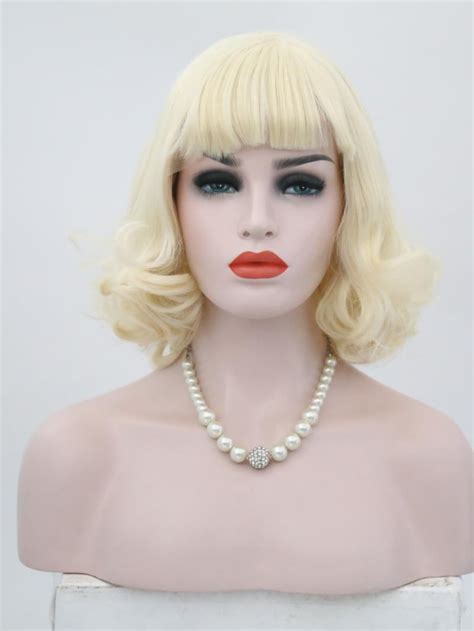 613 Cute Bang Blonde Bob Wavy Lace Front Wig Synthetic Wigs Babalahair