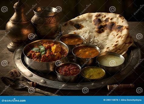 Indian Food On A Tray Generative Ai Stock Illustration Illustration