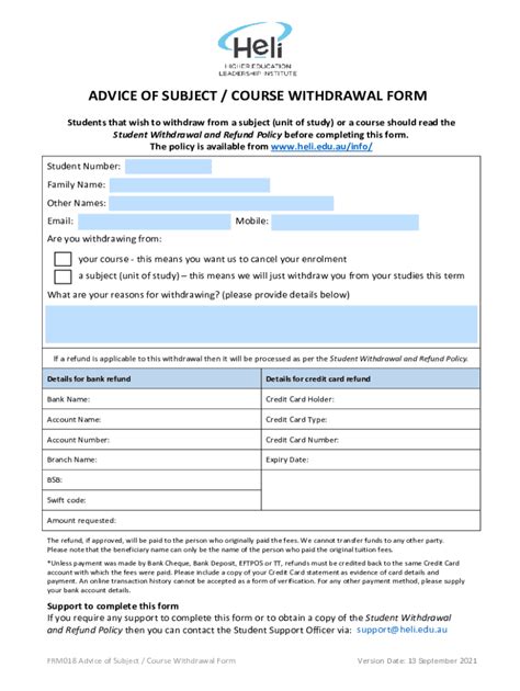 Fillable Online Advice Of Subject Course Withdrawal Form Fax Email