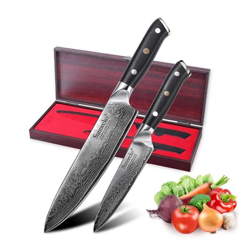 Sunnecko Pcs Kitchen Knives Set Damascus Chef Utility Knife With Gift