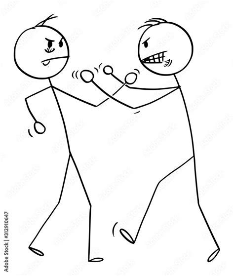 Vector Cartoon Stick Figure Drawing Conceptual Illustration Of Two Angry Men Or Businessmen