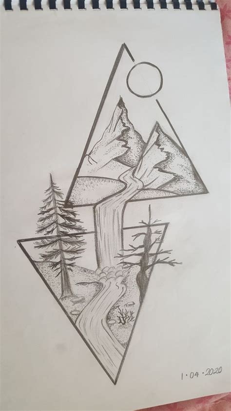 Triangles drawing sketch of landscapes mountains stippling shading ...