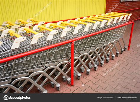 Poznan Poland Dec Row Shopping Carts Biedronka Supermarket Stock