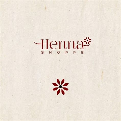 The Logo For Henna Shoppe Is Shown In Red And White Letters On A Beige