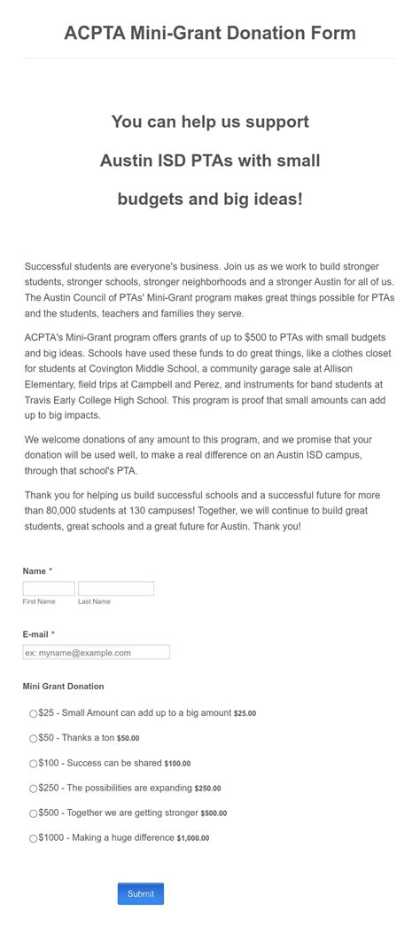 Mini Grant Donation Form Template Jotform