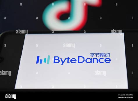 TikTok and ByteDance logos displayed on screens in London, UK Stock ...