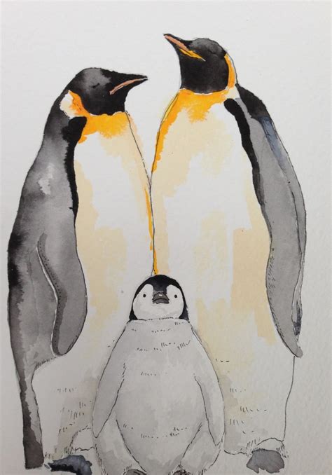 Two Penguins Standing Next To Each Other On Top Of A White Sheet With