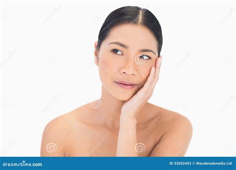 Pensive Natural Model Posing Touching Her Cheek Stock Image Image Of Care Natural 33052493