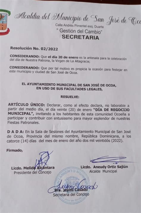 Ayuntamiento Ocoa Declara De Enero D A De Regocijo Municipal