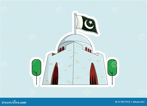 Mazar E Quaid Tomb Sticker Design Vector Illustration Pakistan National Flag Cartoondealer