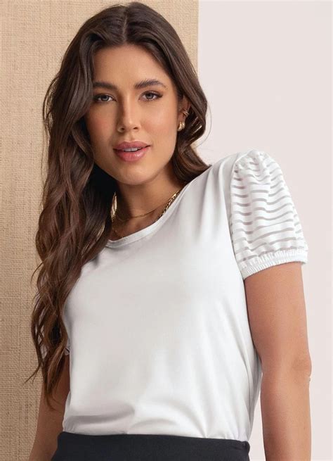 Blusa Branca Babado Nas Mangas Moda Pop