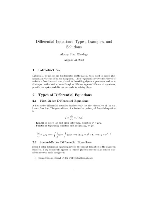 Pdf Differential Equations Types Examples And Solutions Akshay Sb