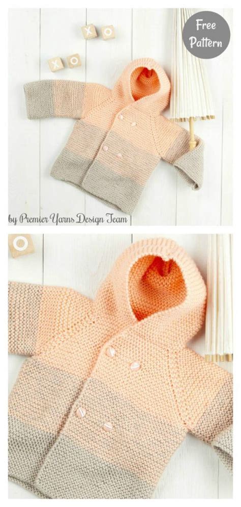 Garter Stitch Hooded Baby Jacket Knitting Patterns Baby Sweater