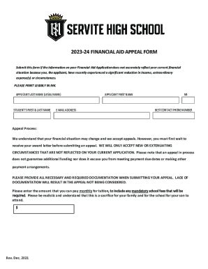 Fillable Online Financial Aid Appeal Form Fax Email Print