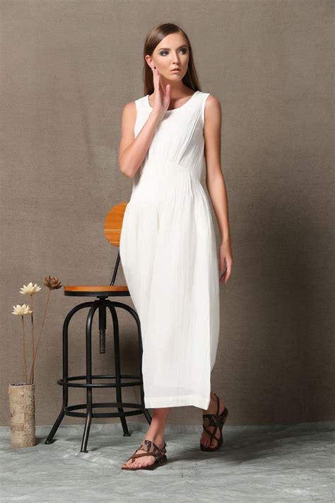 White Linen Dress Long Linen Dress Sleeveless Linen Tank Etsy