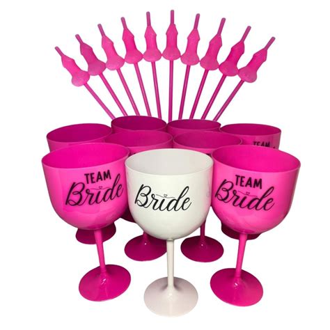 Kit 11 Taças Despedida de Solteira 1 Noiva Bride 10 Team Bride Time da Noiva Chá de Lingerie