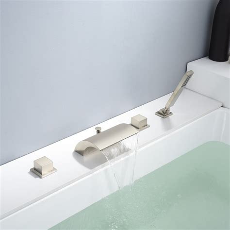 Sumerain High Flow Waterfall Bathtub Faucet Brushed Nickel With Sprayer Tub Spout With Diverter