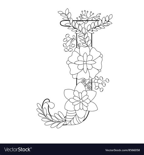 Letter J Coloring Book For Adults Royalty Free Vector Image