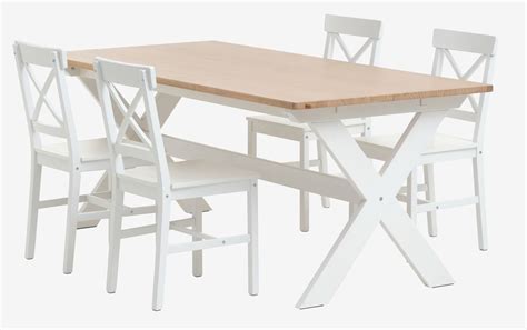 Table VISLINGE L190 Naturel 4 Chaises EJBY Blanc JYSK