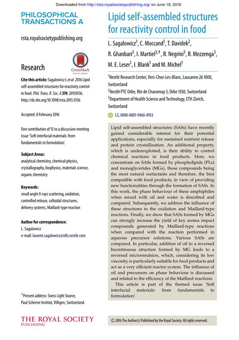 Pdf Lipid Self Assembled Structures For Reactivity Control In Food