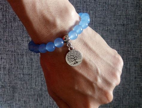 Pulseira De Pedra Jade Azul Pingente Arvore Da Vida Elo7