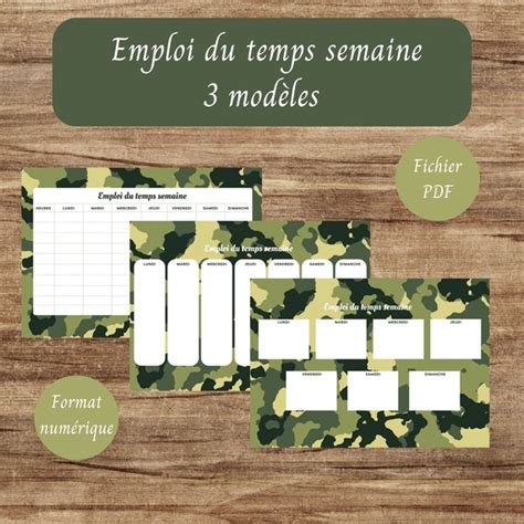 Emploi Du Temps Militaire Semainier Imprimable Planning Etsy