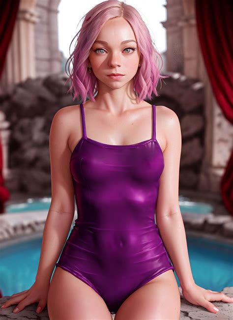 Kawaii Anime Girl Purple Swimsuit One Piece Swimsuit Celebrities Female Celebs Emma Watson