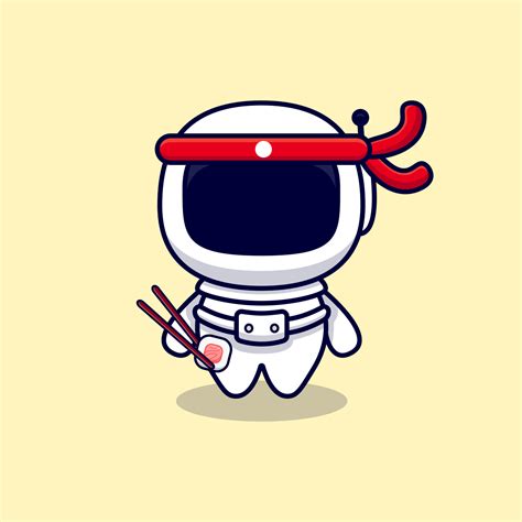 S T Astronaut Ter Sushi Rulle Tecknad Vektor Ikonillustration Platt