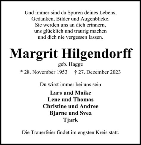 Traueranzeigen Von Margrit Hilgendorff Trauer Anzeigen De