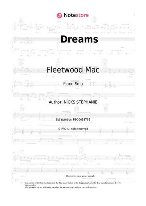 Dreams Piano Sheet Music Fleetwood Mac In Note Piano Solo Sku Pso0038795