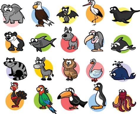 Gran colección de lindos animales de dibujos animados aves y criaturas