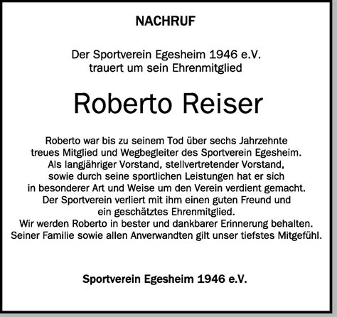 Traueranzeigen Von Roberto Reiser Schwaebische De Trauerportal