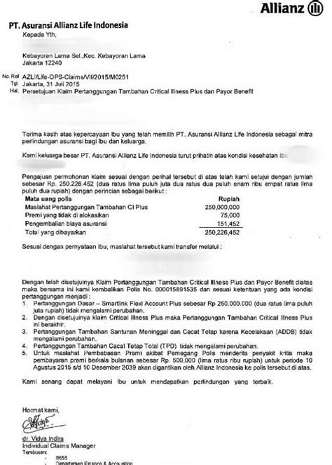 Contoh Surat Klaim Asuransi Homecare Riset