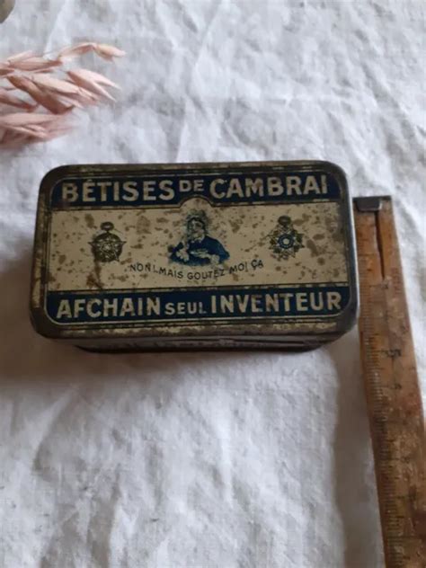 Ancienne Petite Boite Betises De Cambrai En Tole Litho Afchain Bonbons