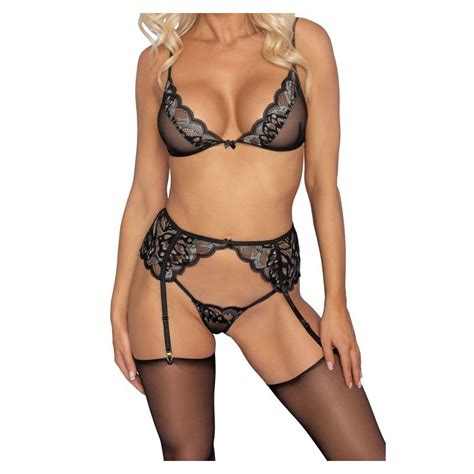 Ensemble De Lingerie Pi Ces En R Sille Et Dentelle Grise Et Or