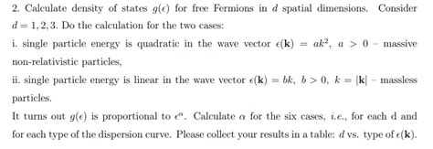 Solved 2 Calculate density of states g ϵ for free Fermions Chegg