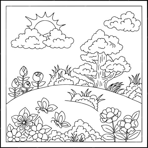 Premium Vector Design Vector Landscape Garden Coloring Page For Kid