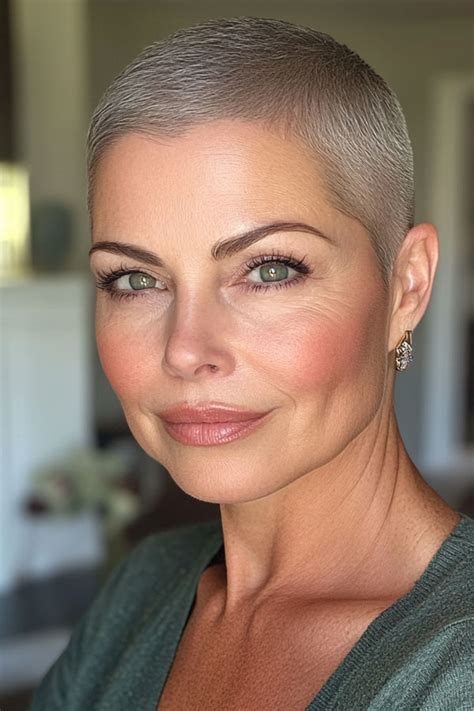 50 Trendy Pixie Haircuts For Women Over 50 Polished Platinum Buzz Cut