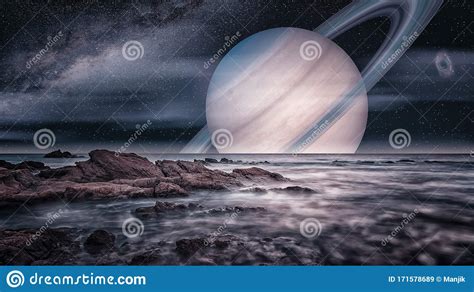 Artist View Of The Saturn S Moon Titan Stock Image Image Of City