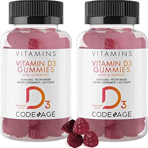 Codeage Vitamin D3 Gummies 2 Pack Pectin Based Chewable Vitamin D 5000