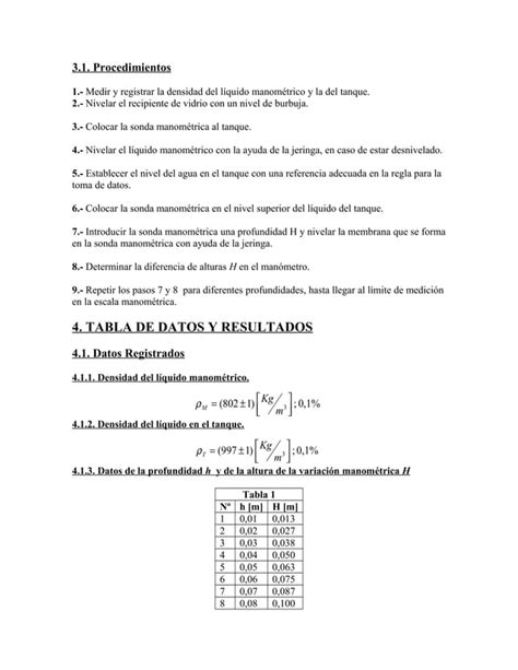 Lab Variaci N De La Presi N Con La Profundidad Pdf