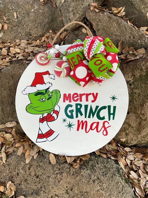 Grinch Door Hanger Merry Grinchmas Door Sign Holiday Door Etsy