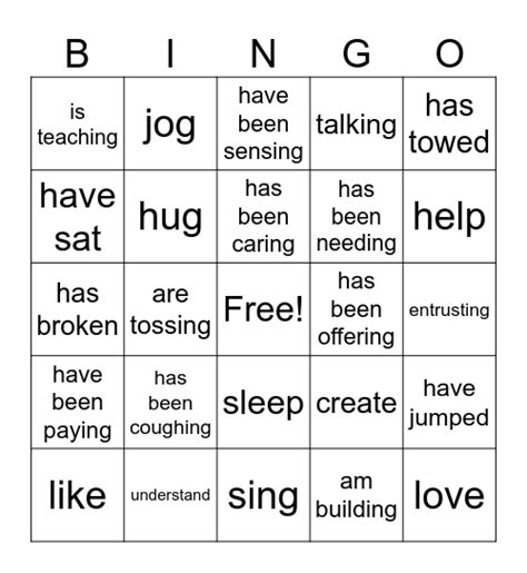 Present Tense Bingo Card