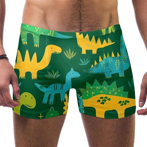 Jammers For Men Mens Bikini Swimwear Dinosaur Green Cartoon