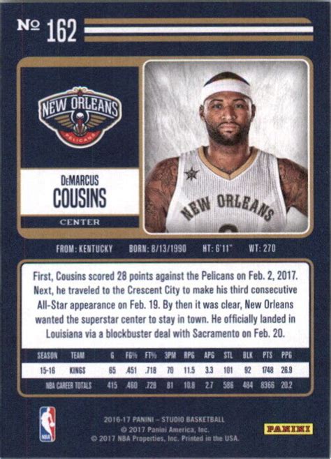 2016 17 Studio New Orleans Pelicans Basketball Card 162 DeMarcus